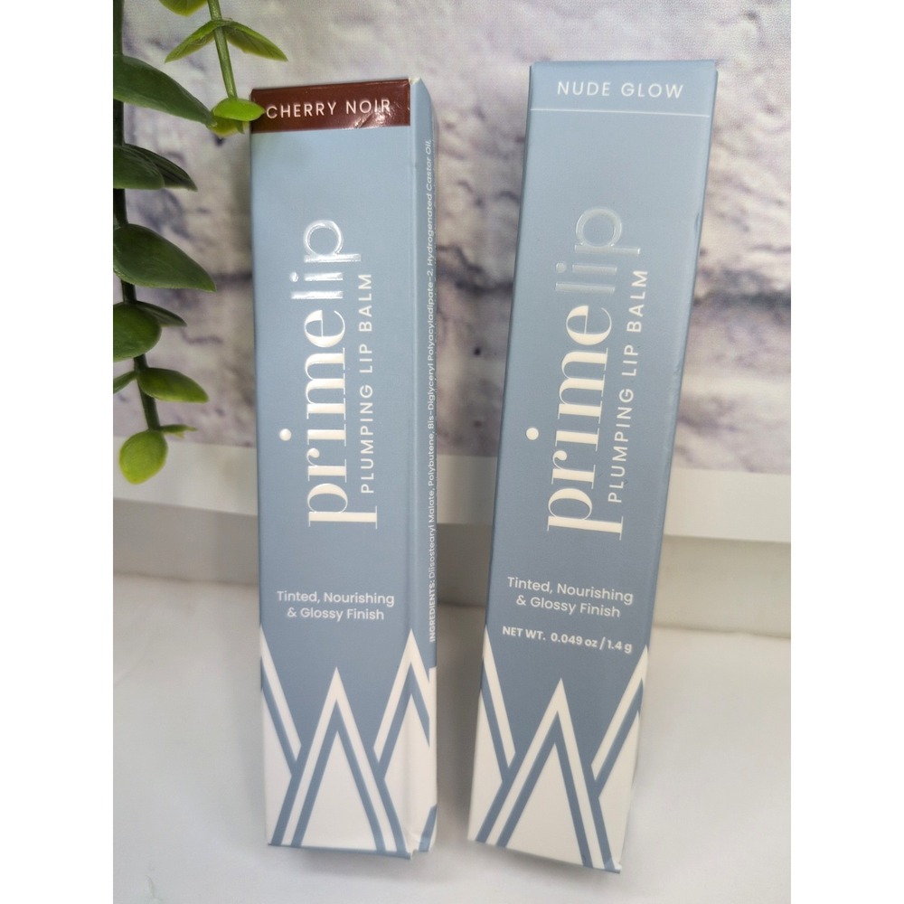 NIB LOT 2 CHERRY NOIR & NUDE GLOW💎PRIME PROMETICS Lip Plumping Lip Balm Mature